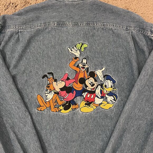 Vintage 90s Disney Store Denim Shirt Mickey Donald Goofy Fab Five L - Picture 2 of 6